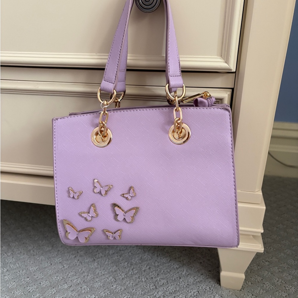 NEW Lavender Butterfly Tote Bag with Gold Accents